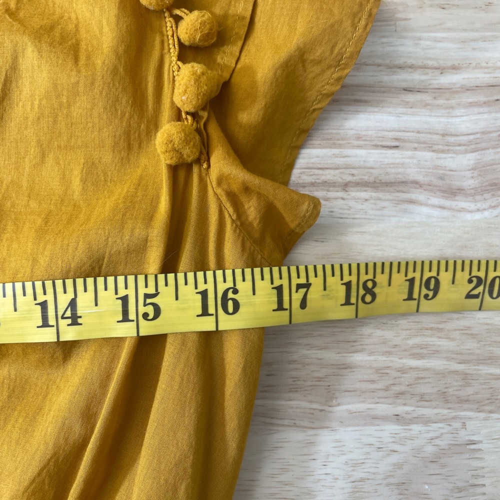 Point Sur J.Crew Mustard Yellow Pom Pom Tiered Midi Dress Womens 8 Cotton Boho - Picture 9 of 13
